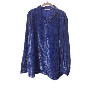 Women's Soft Surroundings Cobalt Blue Floreat Velvet W/Burnout Flowers Blouse 3X